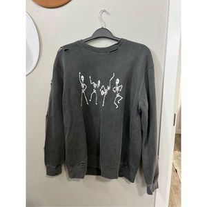 Distressed by HB Women's Gray Skeletons Dancing Print Sweatshirt Size Large
